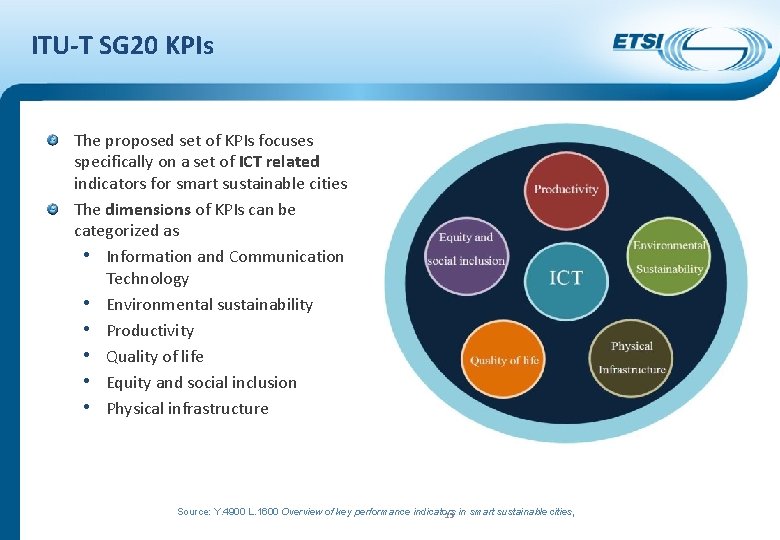 ITU-T SG 20 KPIs The proposed set of KPIs focuses specifically on a set