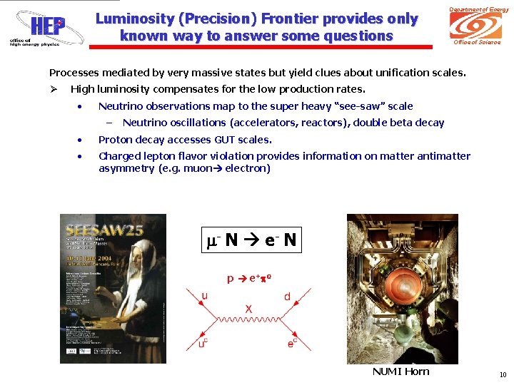 Luminosity (Precision) Frontier provides only known way to answer some questions Department of Energy