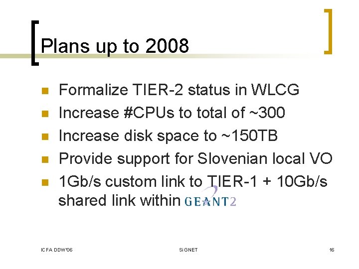 Plans up to 2008 n n n Formalize TIER-2 status in WLCG Increase #CPUs