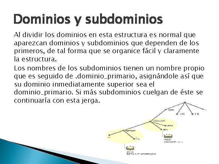 Dominios y subdominios Al dividir los dominios en esta estructura es normal que aparezcan