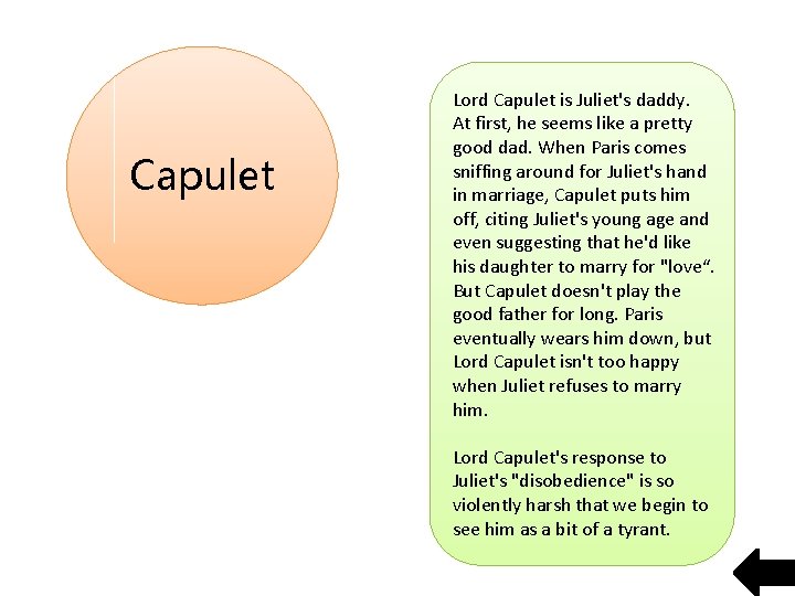 Capulet Lord Capulet is Juliet's daddy. At first, he seems like a pretty good