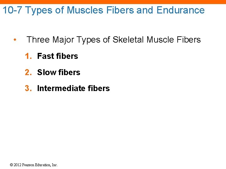 10 -7 Types of Muscles Fibers and Endurance • Three Major Types of Skeletal