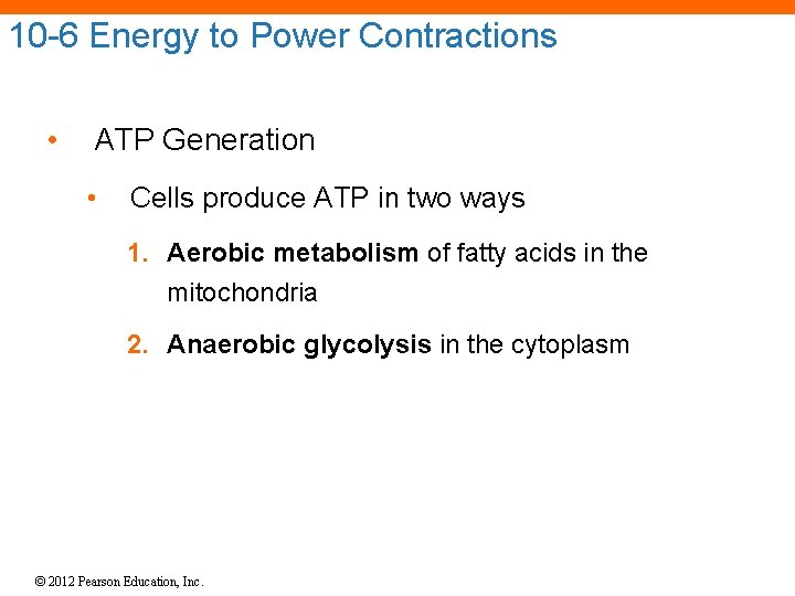 10 -6 Energy to Power Contractions • ATP Generation • Cells produce ATP in
