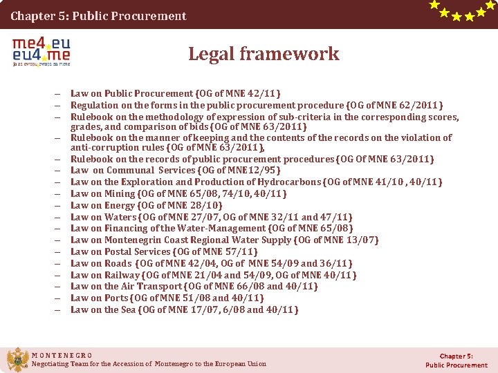 Chapter 5: Public Procurement Legal framework – Law on Public Procurement (OG of MNE