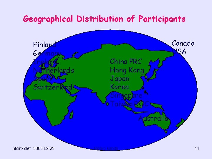 Geographical Distribution of Participants Finland Germany Ireland Netherlands Spain Switzerland Canada USA China PRC