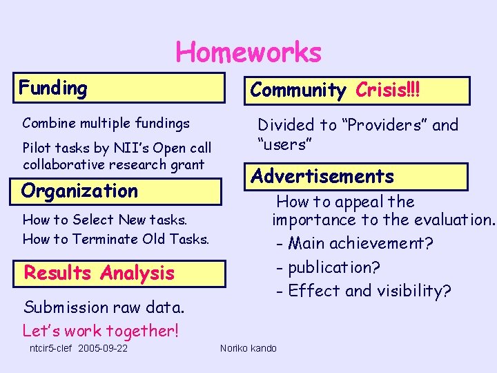 Homeworks Funding Combine multiple fundings Pilot tasks by NII’s Open call collaborative research grant