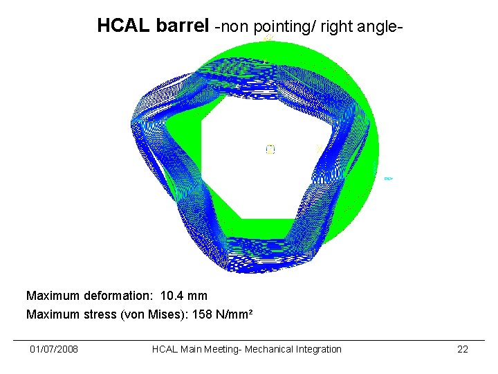 HCAL barrel -non pointing/ right angle- Maximum deformation: 10. 4 mm Maximum stress (von