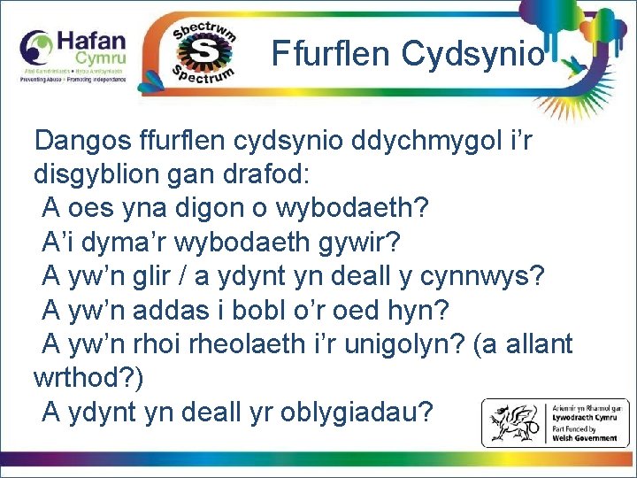Click to edit. Ffurflen Cydsynio Master title style Click to edit Master text styles
