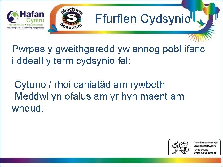 Click to edit. Ffurflen Cydsynio Master title style Click to edit Master text styles