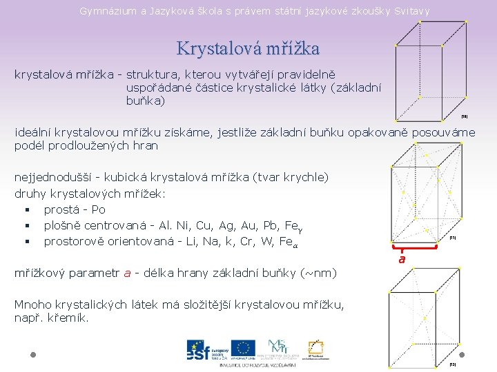 Gymnázium a Jazyková škola s právem státní jazykové zkoušky Svitavy Krystalová mřížka krystalová mřížka