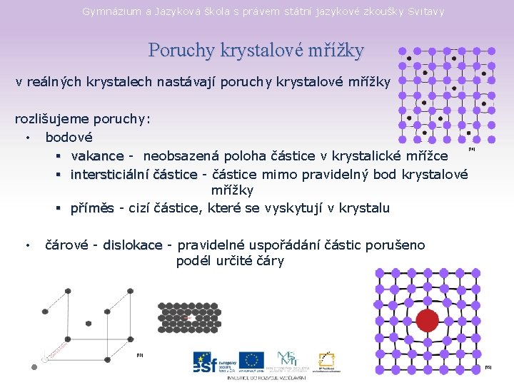 Gymnázium a Jazyková škola s právem státní jazykové zkoušky Svitavy Poruchy krystalové mřížky v