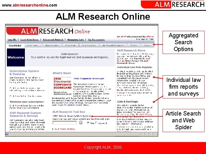 www. almresearchonline. com ALM Research Online Aggregated Search Options Individual law firm reports and