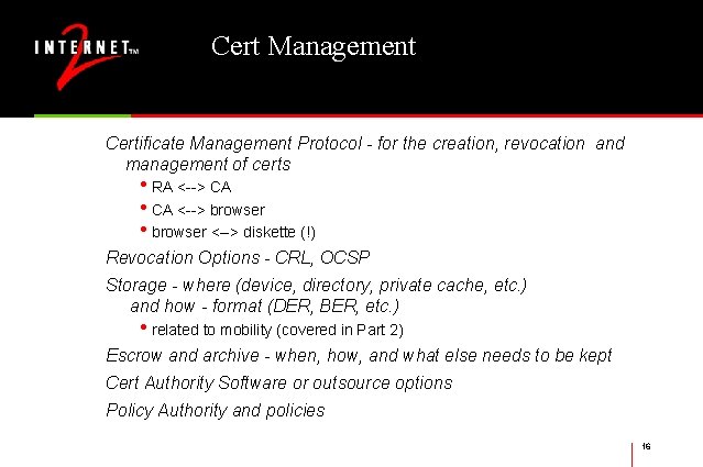 Cert Management Certificate Management Protocol - for the creation, revocation and management of certs
