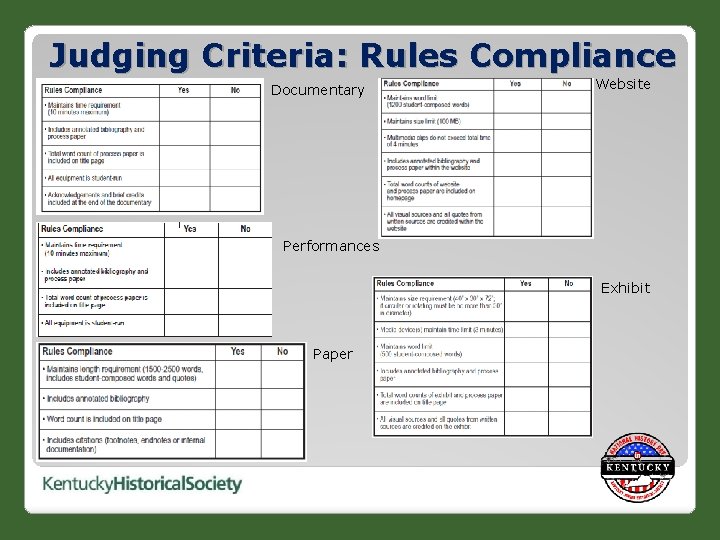 Judging Criteria: Rules Compliance Documentary Website Performances Exhibit Paper 