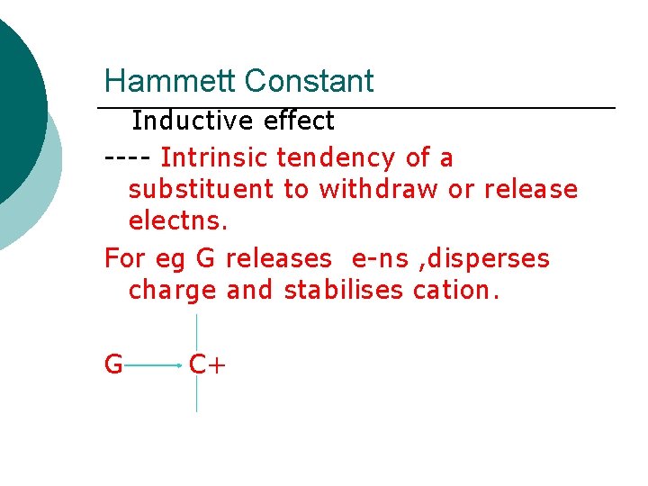 Hammett Constant Inductive effect ---- Intrinsic tendency of a substituent to withdraw or release