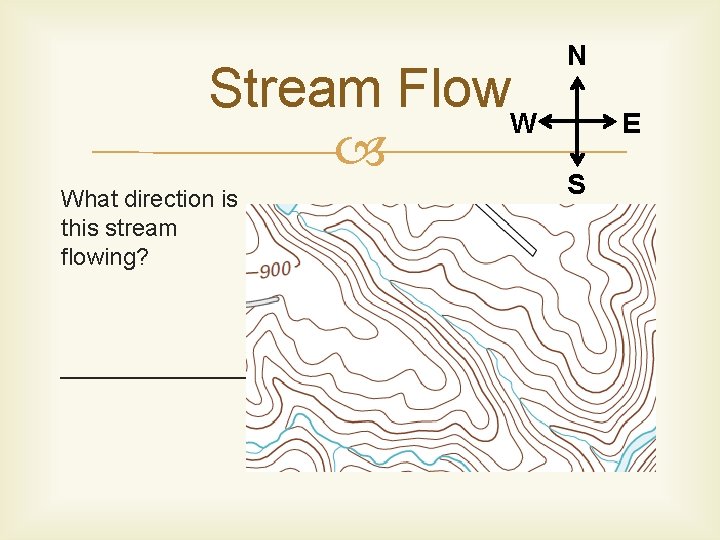 Stream Flow. W What direction is this stream flowing? ______ N E S 