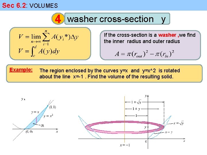 Sec 6. 2: VOLUMES 4 washer cross-section y If the cross-section is a washer