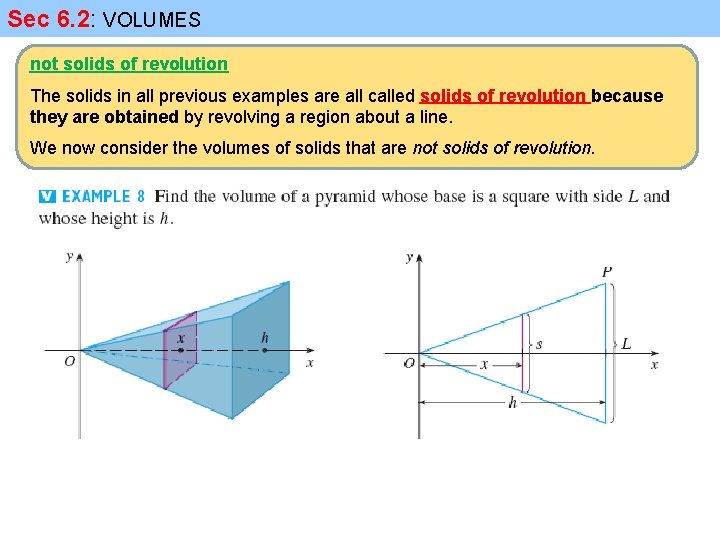 Sec 6. 2: VOLUMES not solids of revolution The solids in all previous examples