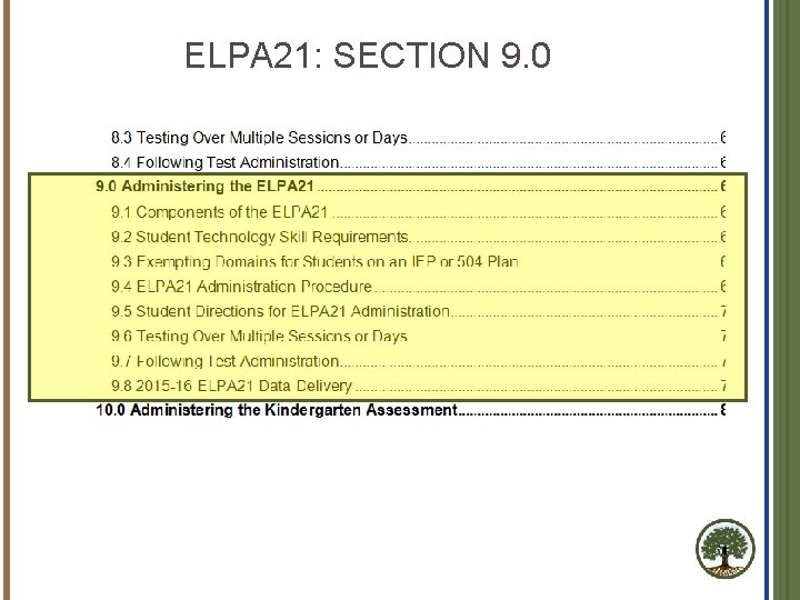 ELPA 21: SECTION 9. 0 