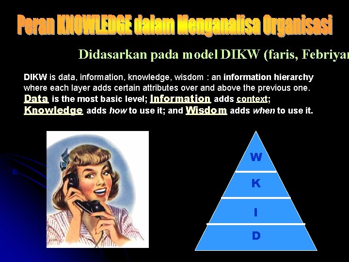 Didasarkan pada model DIKW (faris, Febriyan DIKW is data, information, knowledge, wisdom : an