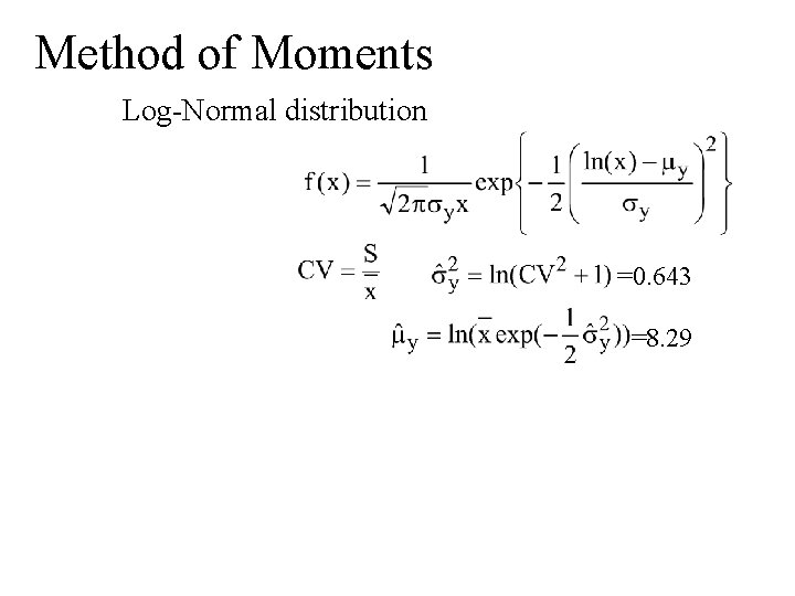 Method of Moments Log-Normal distribution =0. 643 =8. 29 