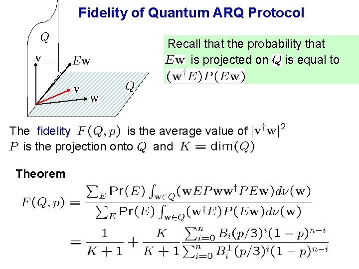 Fidelity of Quantum ARQ Protocol Recall that the probability that is projected on is Fidelity of Quantum ARQ Protocol Recall that the probability that is projected on is