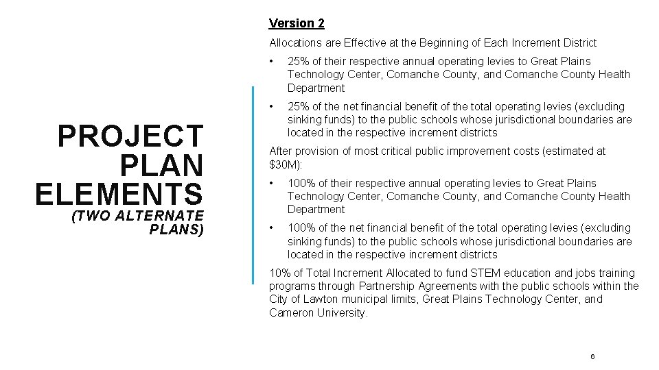 Version 2 Allocations are Effective at the Beginning of Each Increment District PROJECT PLAN