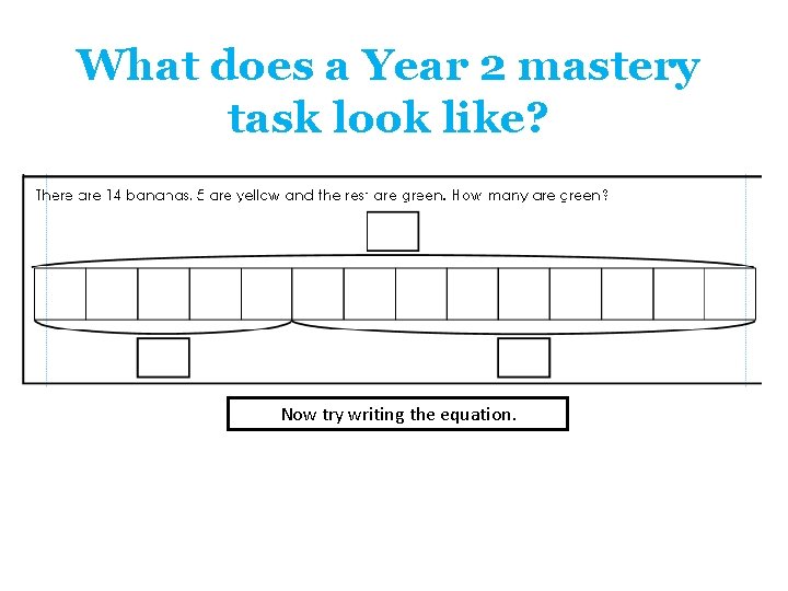 What does a Year 2 mastery task look like? Now try writing the equation. What does a Year 2 mastery task look like? Now try writing the equation.