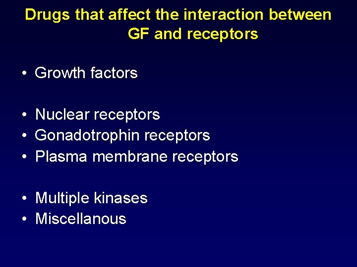 Drugs that affect the interaction between GF and receptors • Growth factors • Nuclear