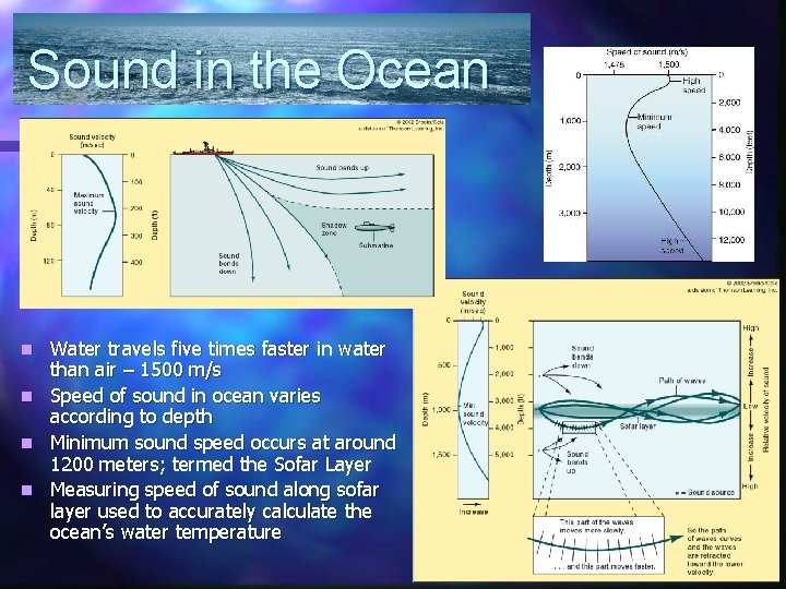 Sound in the Ocean Water travels five times faster in water than air –