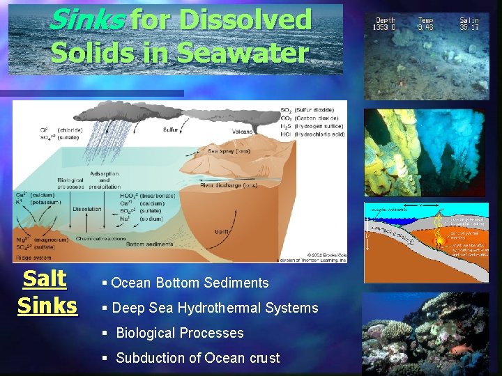 Sinks for Dissolved Solids in Seawater Salt Sinks § Ocean Bottom Sediments § Deep