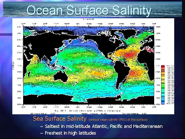 Ocean Surface Salinity Sea Surface Salinity (Annual mean salinity (PSS) at the surface) –