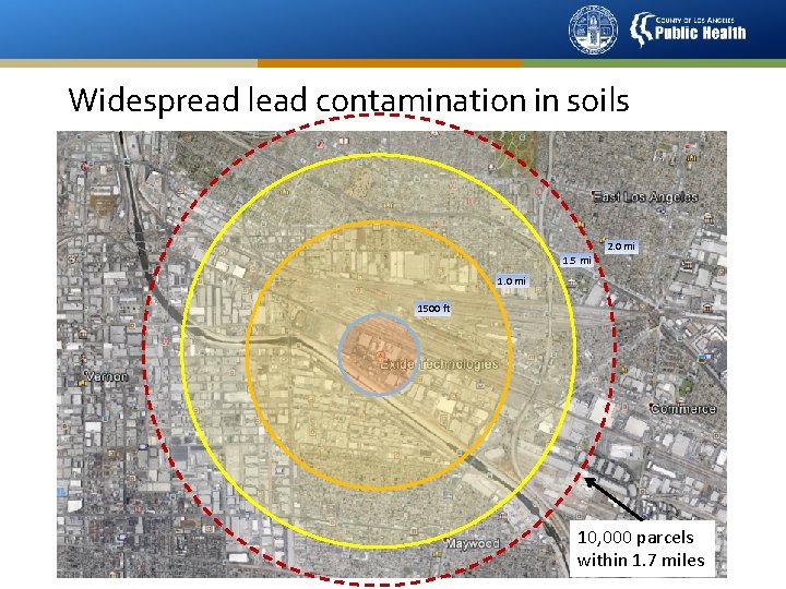 Widespread lead contamination in soils 1. 5 mi 2. 0 mi 1. 0 mi