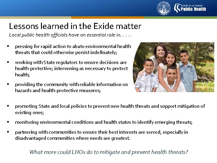 Lessons learned in the Exide matter Local public health officials have an essential role