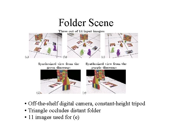 Folder Scene • Off-the-shelf digital camera, constant-height tripod • Triangle occludes distant folder •