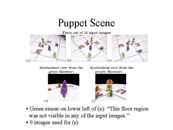 Puppet Scene • Green smear on lower left of (e): “This floor region was