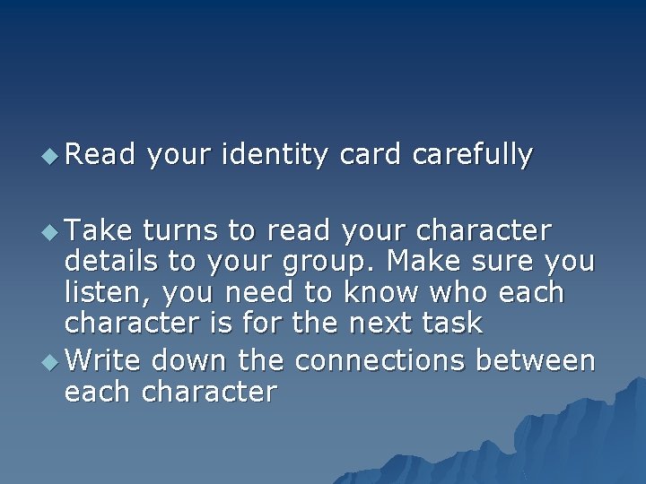 u Read u Take your identity card carefully turns to read your character details