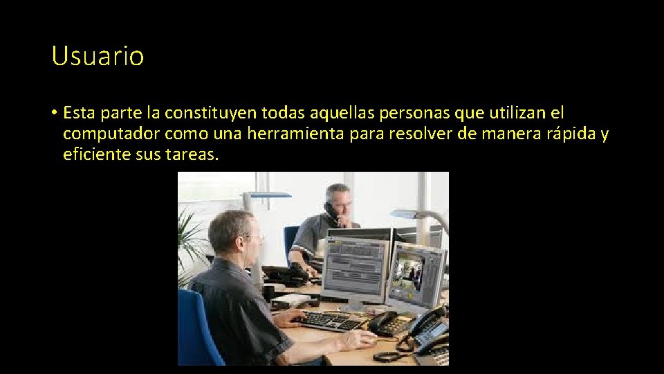 Usuario • Esta parte la constituyen todas aquellas personas que utilizan el computador como