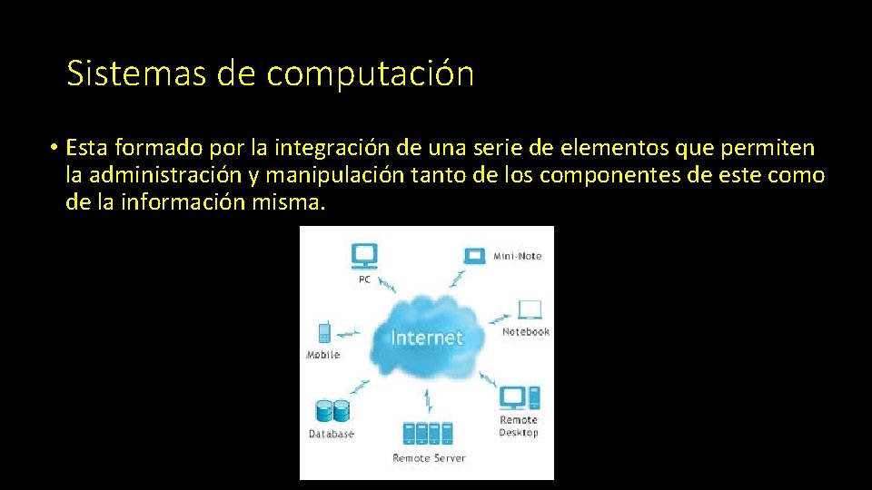 Sistemas de computación • Esta formado por la integración de una serie de elementos