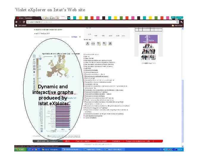 Vislet e. Xplorer on Istat’s Web site Dynamic and interactive graphs produced by Istat. Vislet e. Xplorer on Istat’s Web site Dynamic and interactive graphs produced by Istat.
