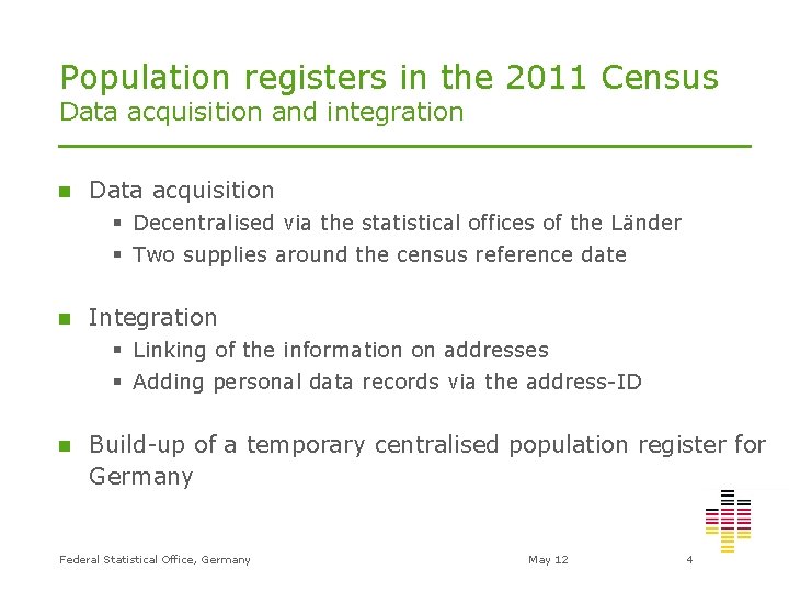 Population registers in the 2011 Census Data acquisition and integration n Data acquisition §