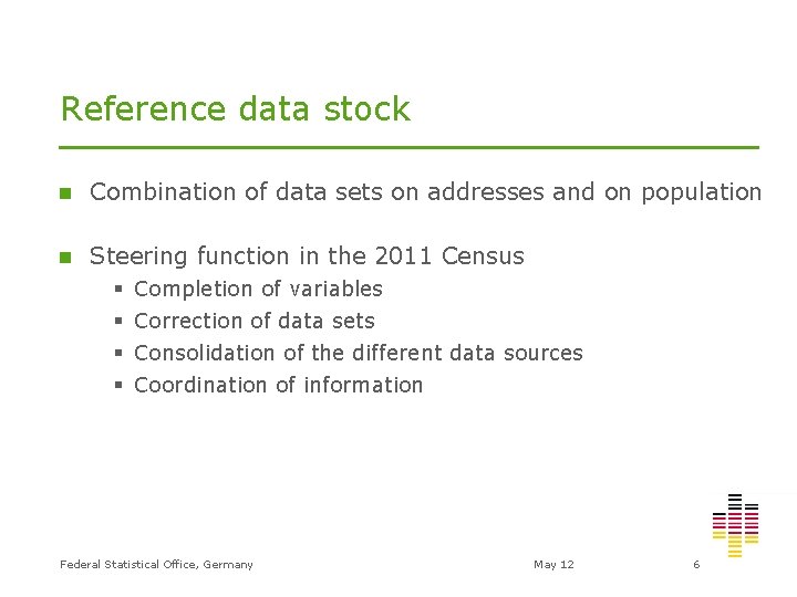 Reference data stock n Combination of data sets on addresses and on population n