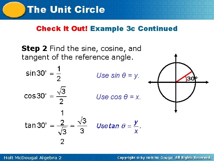 The Unit Circle Check It Out! Example 3 c Continued Step 2 Find the