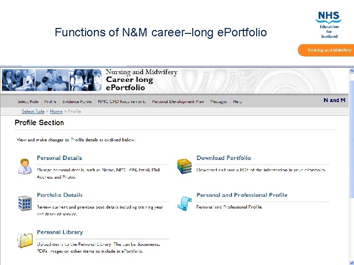 Functions of N&M career–long e. Portfolio Nursing and Midwifery Quality Education for a Healthier