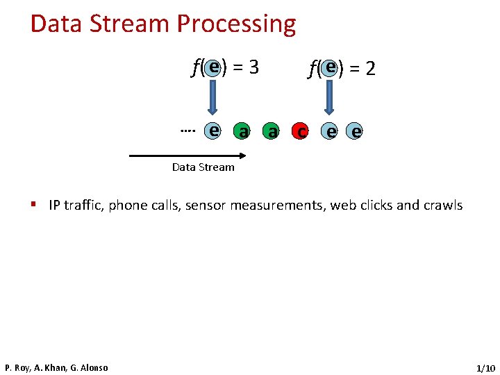 Data Stream Processing f( e ) = 3 …. f( e ) = 2
