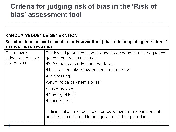 Criteria for judging risk of bias in the ‘Risk of bias’ assessment tool RANDOM