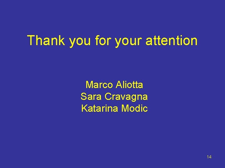 Thank you for your attention Marco Aliotta Sara Cravagna Katarina Modic 14 