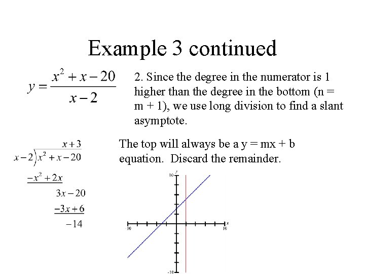 Example 3 continued 2. Since the degree in the numerator is 1 higher than
