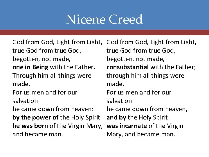 Nicene Creed God from God, Light from Light, true God from true God, begotten,