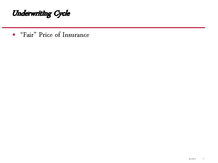 Underwriting Cycle • “Fair” Price of Insurance 9/25/2020 14 
